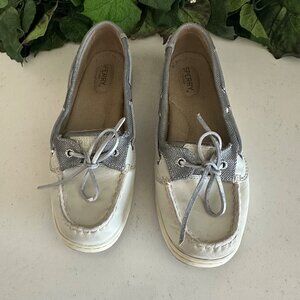 Sperry Womens Boat Shoes Size 8.5 Gray & White Casual Loafers
